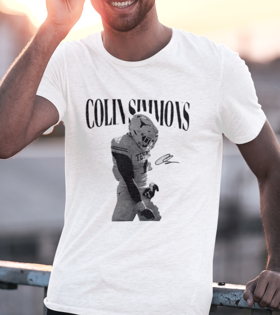Colin Simmons Texas Longhorns Football Grotesque Sack Celly T-Shirt