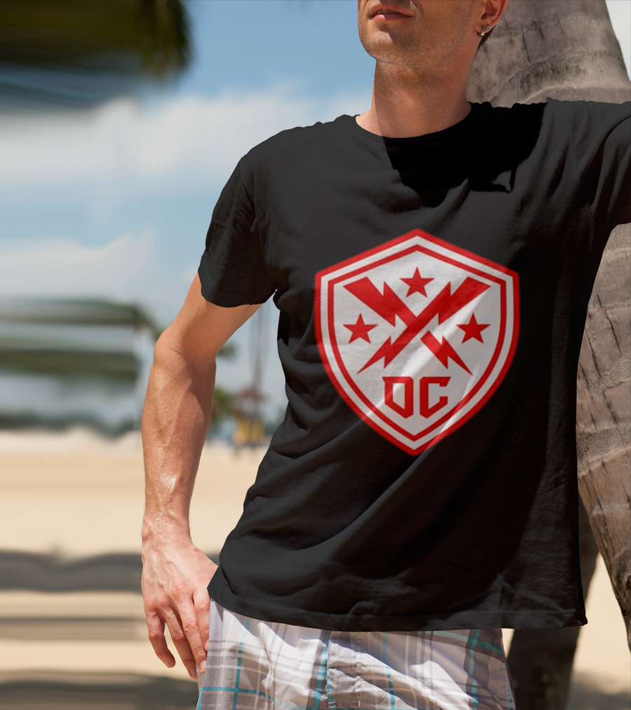 DC Shield Lightning Bolts Stars Emblem Red White T-Shirt