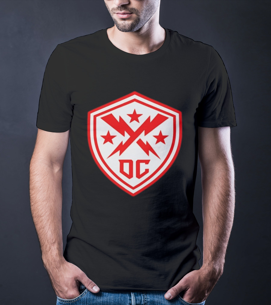 DC Shield Lightning Bolts Stars Emblem Red White T-Shirt