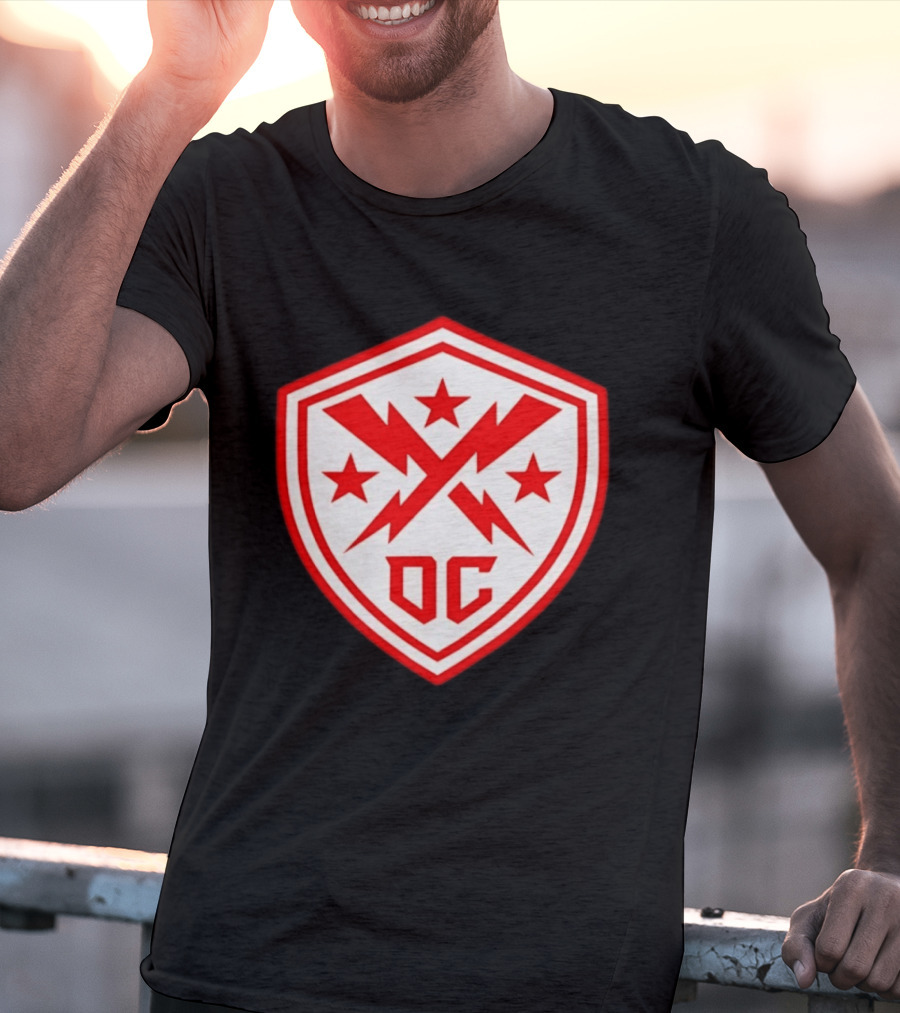 DC Shield Lightning Bolts Stars Emblem Red White T-Shirt