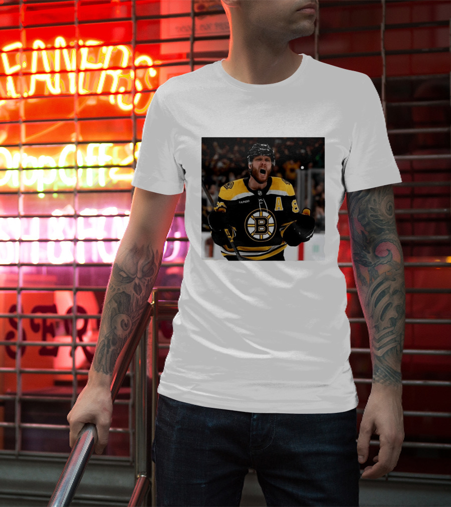 David Pastrnak Bruins Captain Announcement With Iconic Team Jersey Celebration T-Shirt
