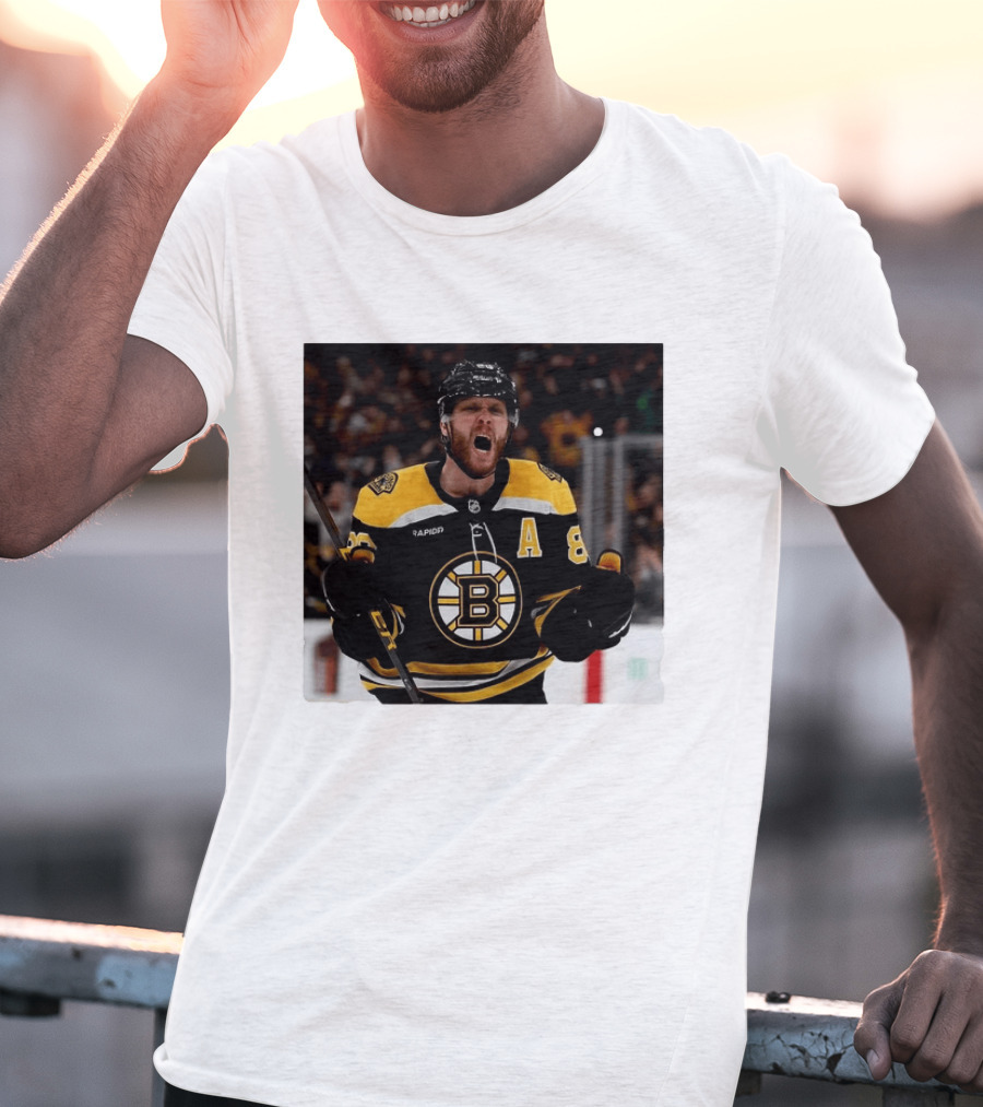 David Pastrnak Bruins Captain Announcement With Iconic Team Jersey Celebration T-Shirt