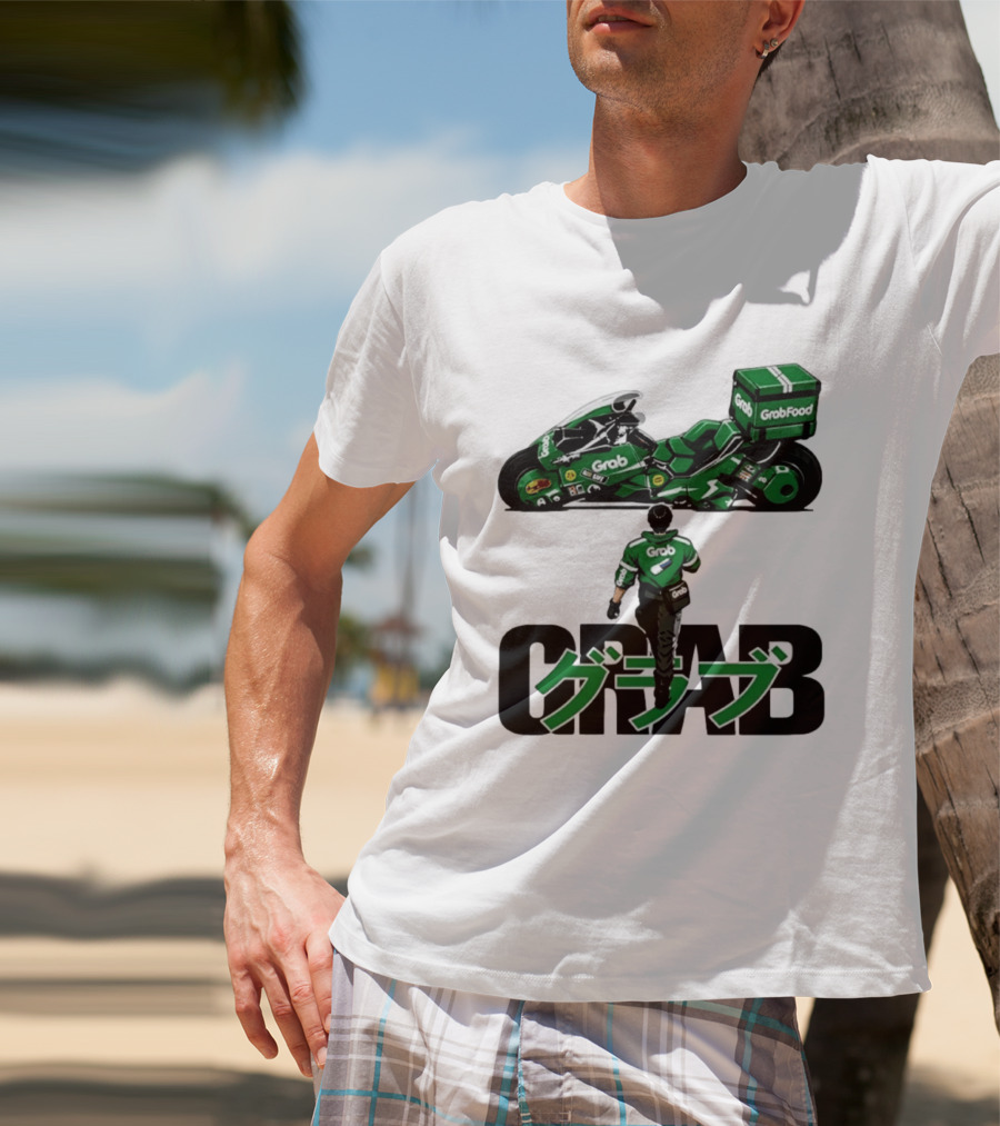 GrabFood Rider Akira Tribute Motorcycle Graphic Kanji T-Shirt