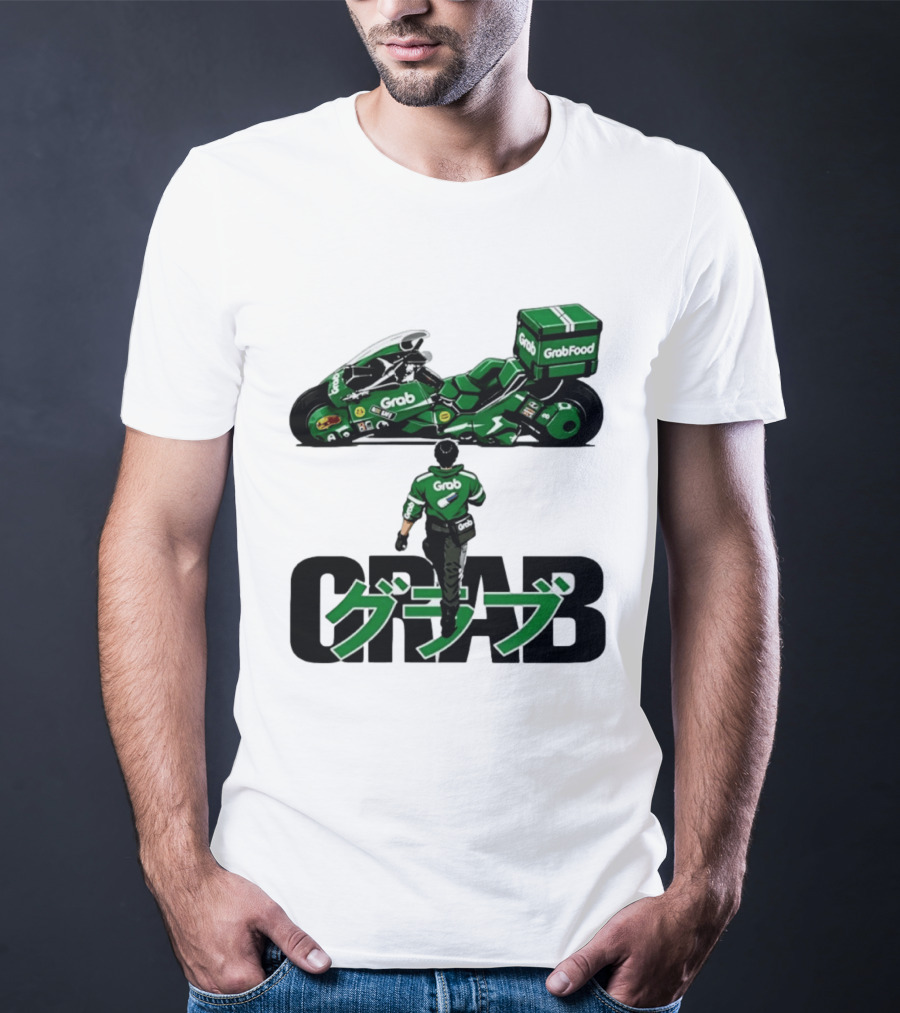 GrabFood Rider Akira Tribute Motorcycle Graphic Kanji T-Shirt