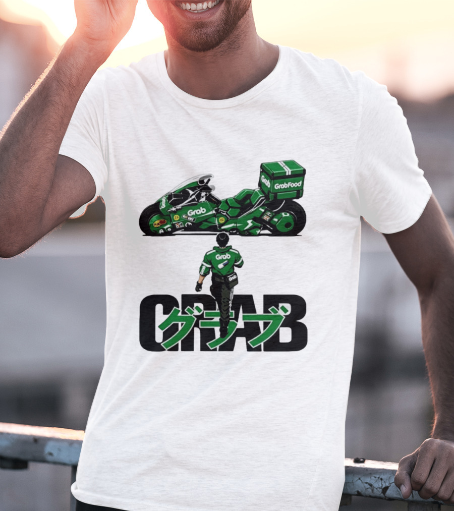 GrabFood Rider Akira Tribute Motorcycle Graphic Kanji T-Shirt