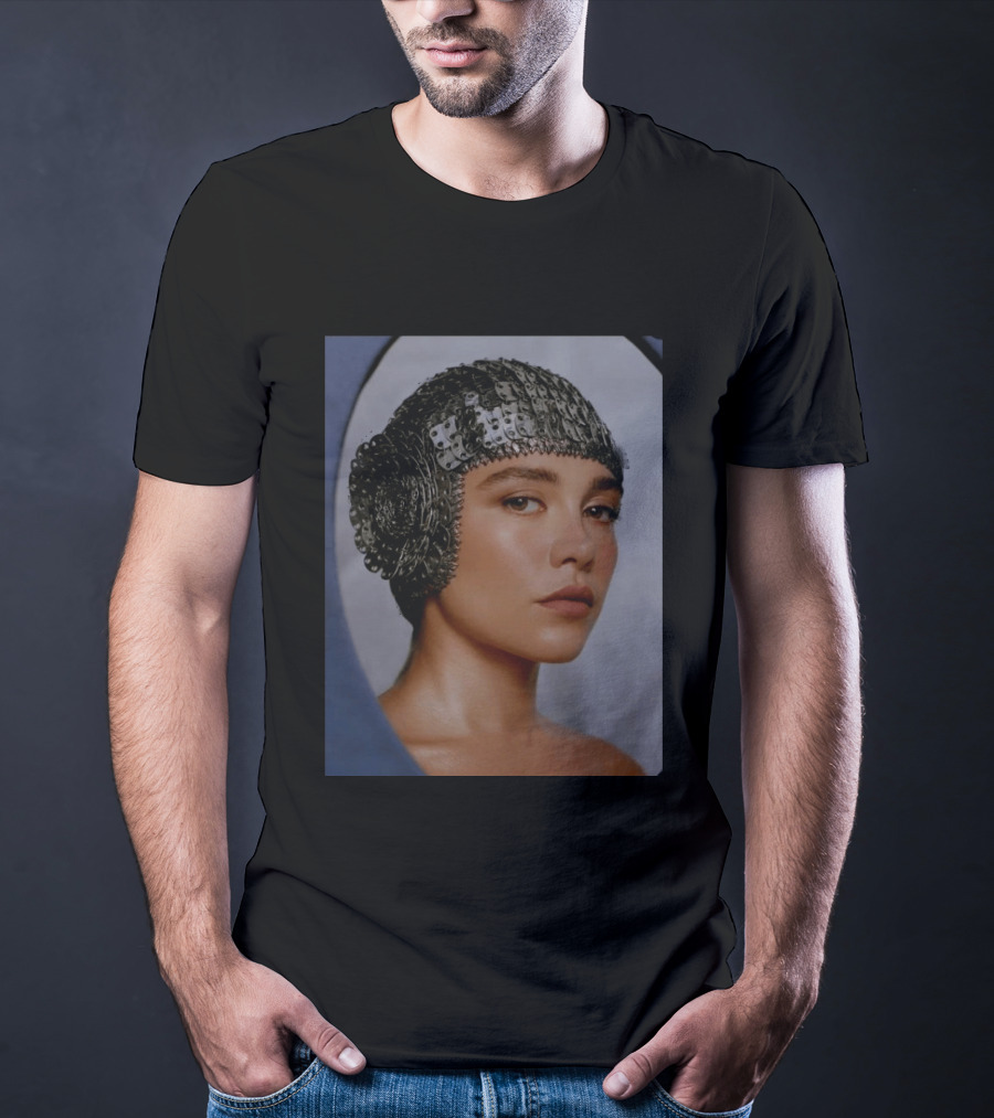 Florence Pugh Stuns On Vanity Fair With Elegant Chainmail Headpiece T-Shirt