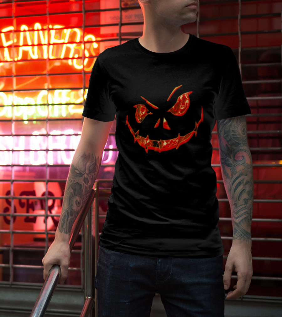 Halloween Evil Pumpkin Face Spooky Grinning Jack O'Lantern T-Shirt