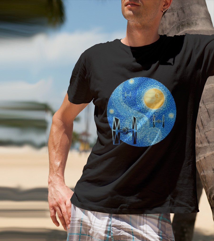 Starry Night Death Star Tie Fighters Star Wars Van Gogh T-Shirt
