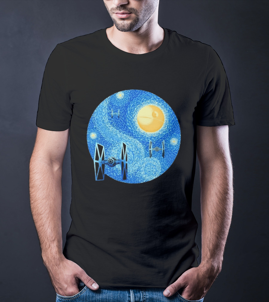 Starry Night Death Star Tie Fighters Star Wars Van Gogh T-Shirt