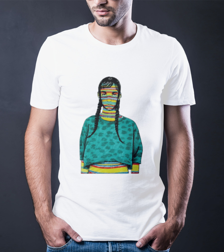 Sicko Last Spring Japan Kai Cenat Striped Face And Braids T-Shirt