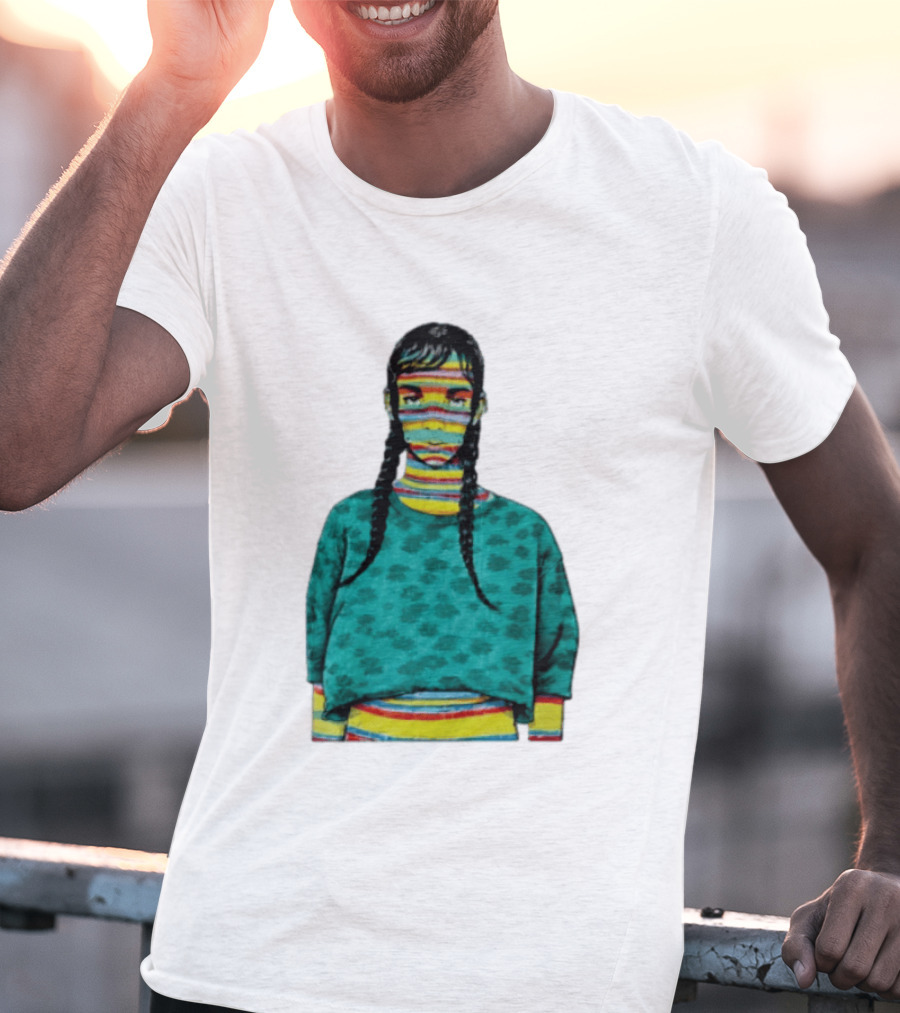 Sicko Last Spring Japan Kai Cenat Striped Face And Braids T-Shirt