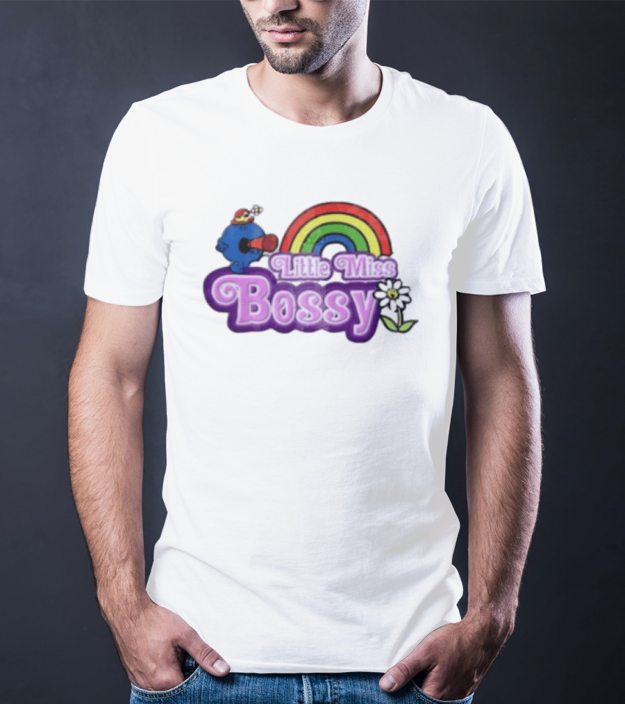 Little Miss Bossy Rainbow With Flower And Megaphone T-Shirt