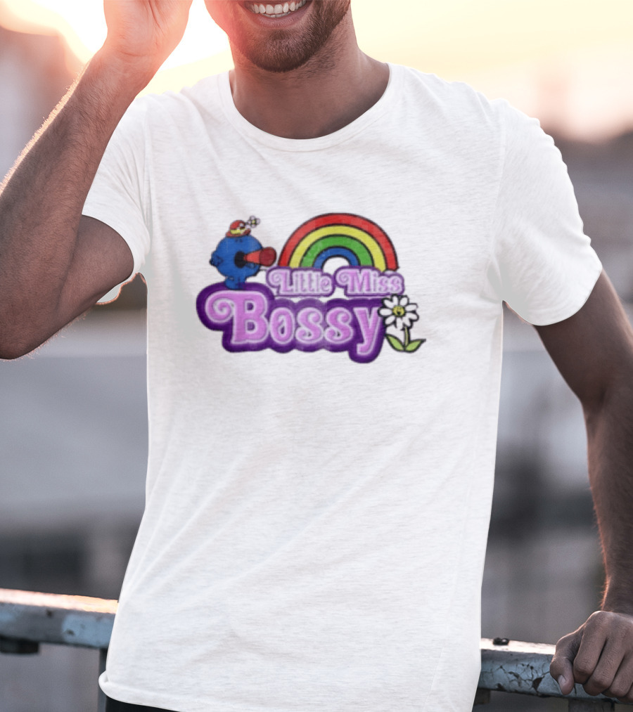 Little Miss Bossy Rainbow With Flower And Megaphone T-Shirt