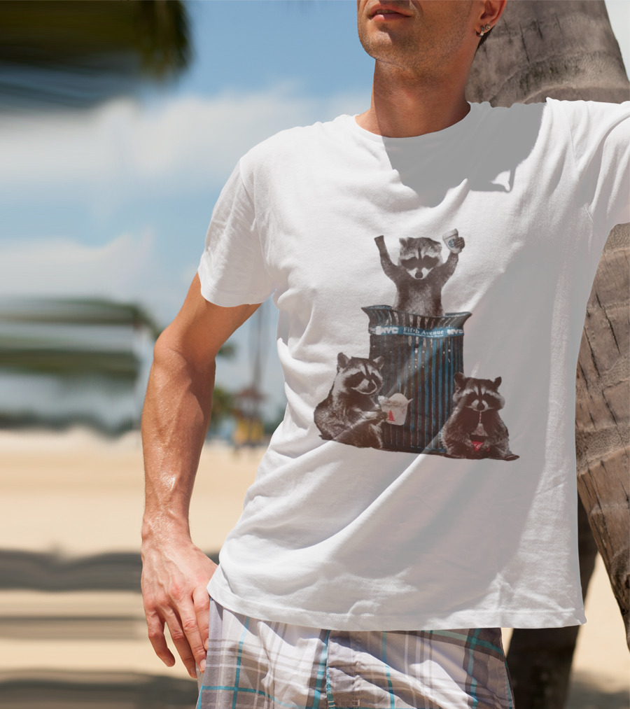 NYC Fifth Avenue Raccoons In Trash Can Pizza Coffee T-Shirt