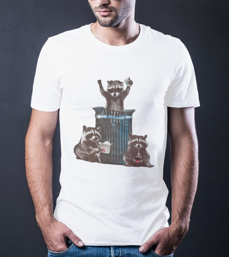 NYC Fifth Avenue Raccoons In Trash Can Pizza Coffee T-Shirt