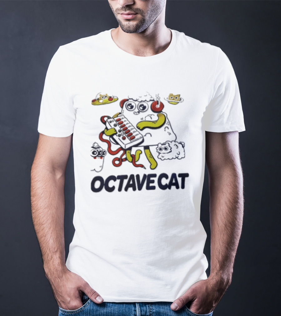Octave Cat Synthesizer Headphones Pizza Slice T-Shirt