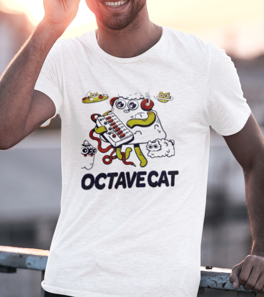 Octave Cat Synthesizer Headphones Pizza Slice T-Shirt