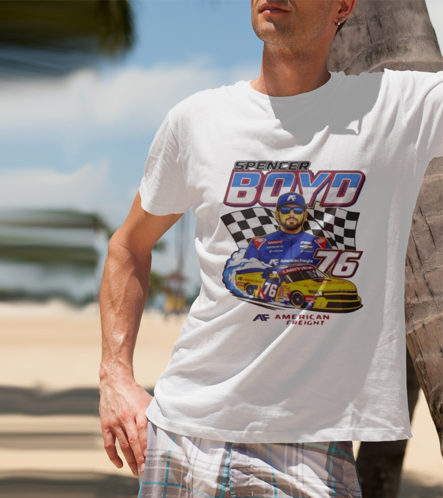 Spencer Boyd 76 American Freight Racing Car Checkered Flag T-Shirt