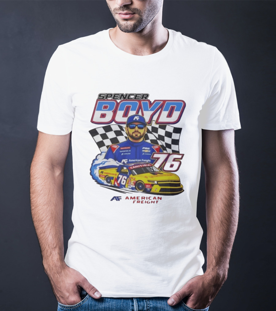 Spencer Boyd 76 American Freight Racing Car Checkered Flag T-Shirt