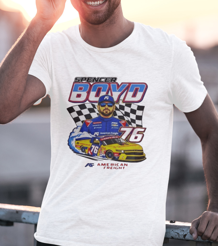 Spencer Boyd 76 American Freight Racing Car Checkered Flag T-Shirt