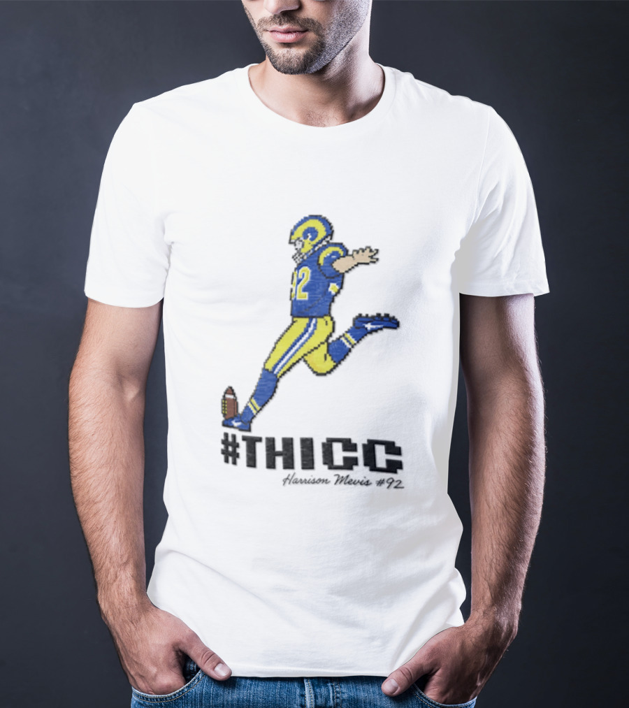 #THICC Harrison Mevis 92 Pixel Football Player In Blue And Yellow Uniform T-Shirt