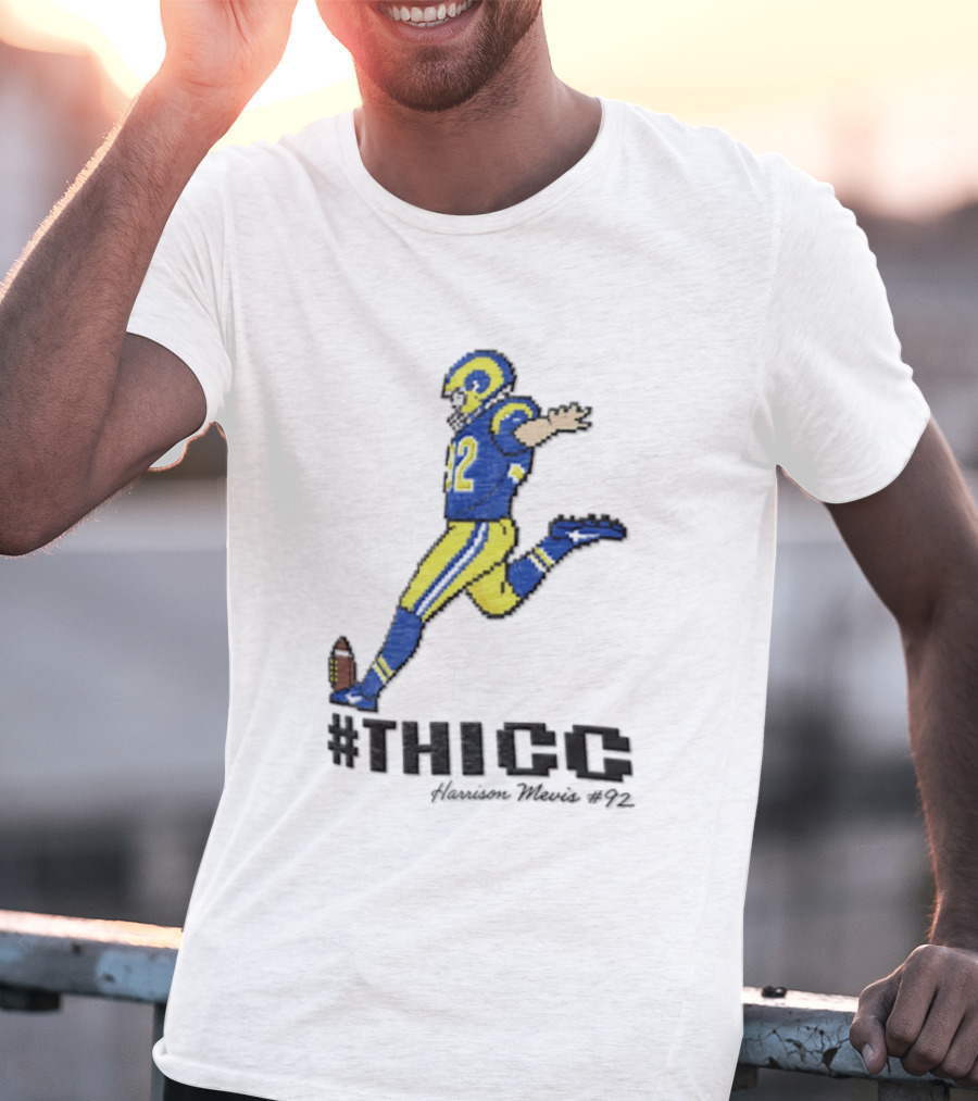 #THICC Harrison Mevis 92 Pixel Football Player In Blue And Yellow Uniform T-Shirt