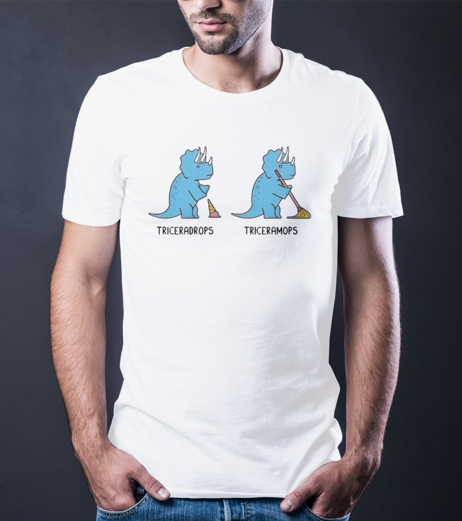 Triceradrops Triceramops Dinosaur Humor Ice Cream Cleaning Cartoon T-Shirt