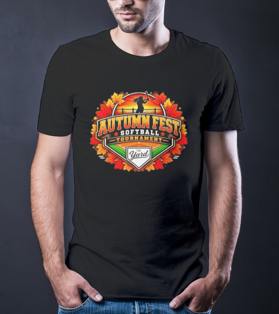 Autumn Fest Softball Tournament 2026 The Yard Fall Leaves Sunburst Celebration T-Shirt