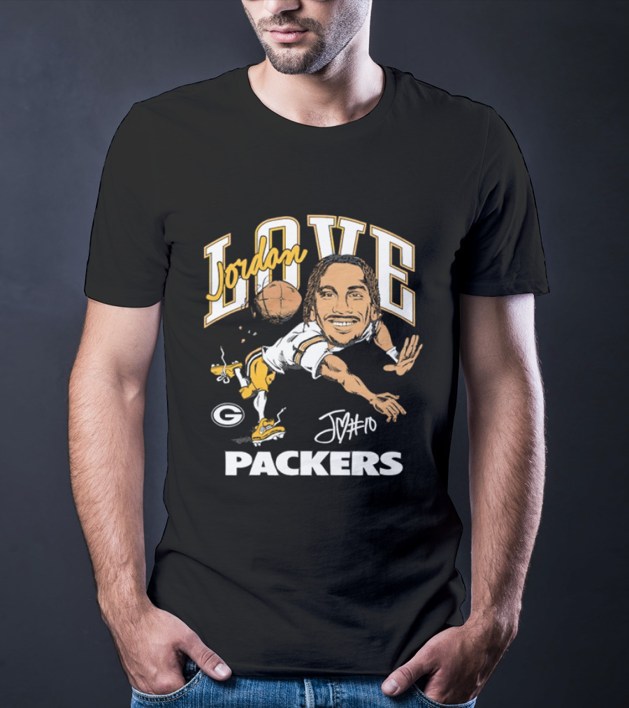 Jordan Love Packers Caricature Football Player Catching T-Shirt