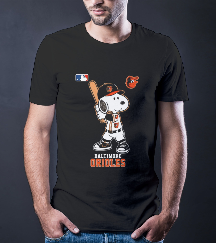 Snoopy Baltimore Orioles MLB Baseball Jersey With Bat And Cap T-Shirt