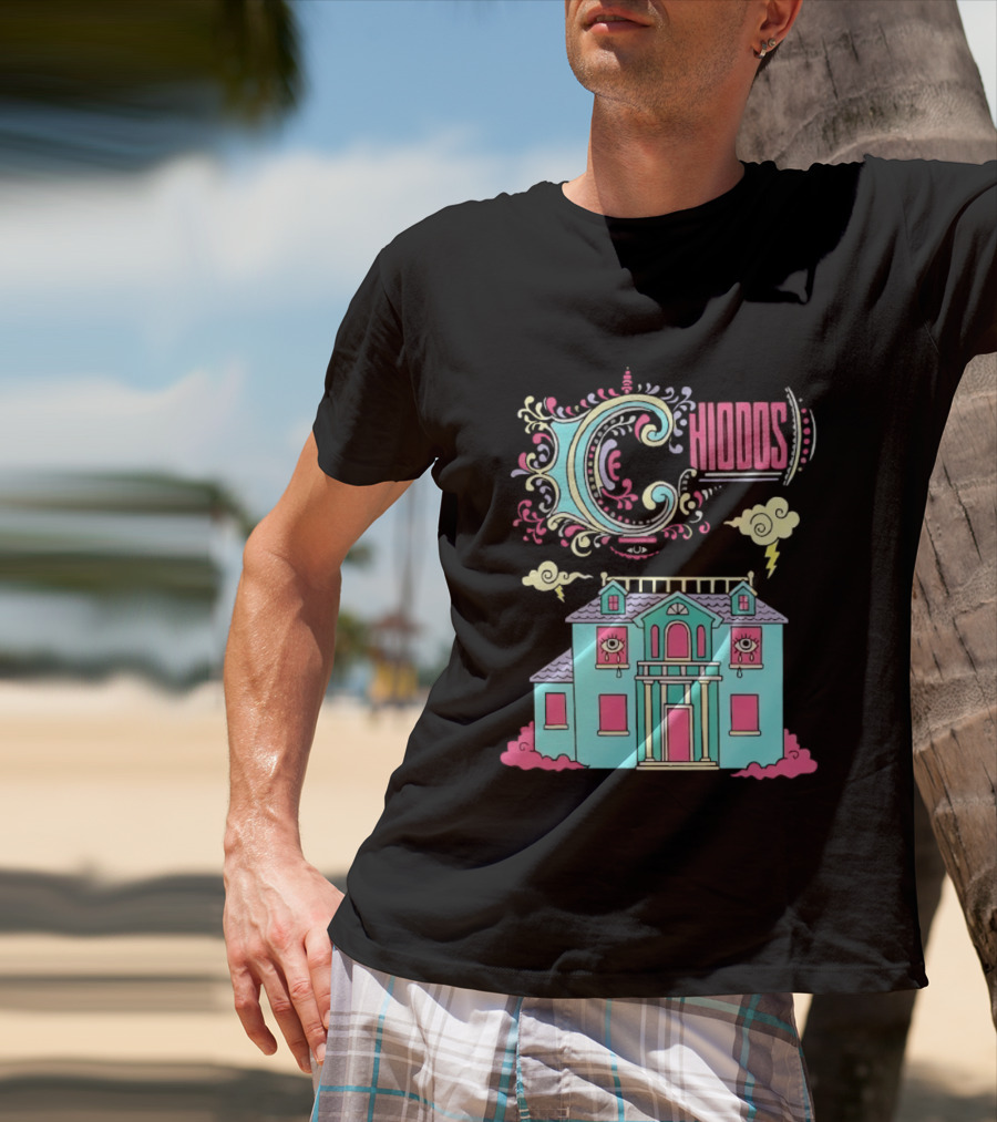 Chiddos House Whimsical Surreal Crying Eyes House Clouds Lightning T-Shirt