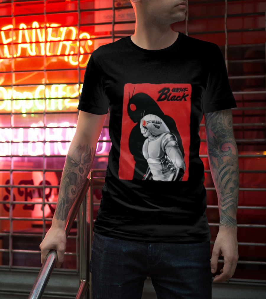Kamen Rider Black Iconic Character Silhouette And Bold Red T-Shirt