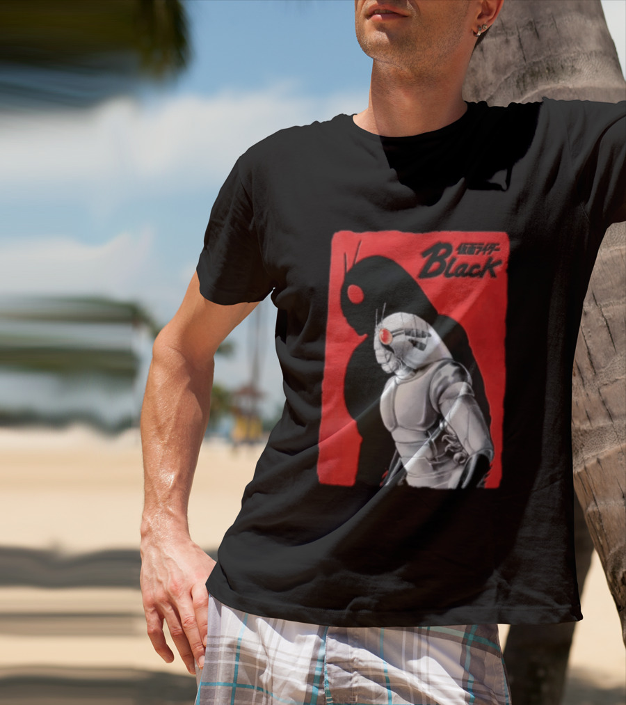 Kamen Rider Black Iconic Character Silhouette And Bold Red T-Shirt