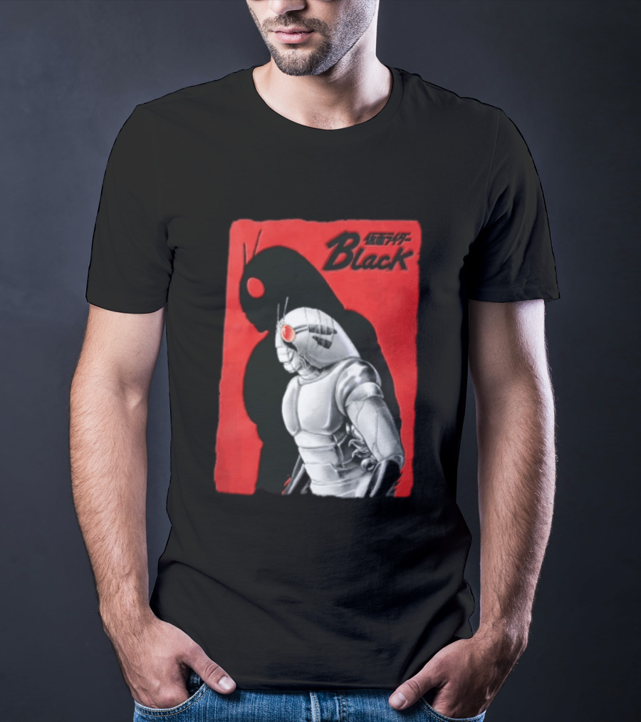 Kamen Rider Black Iconic Character Silhouette And Bold Red T-Shirt