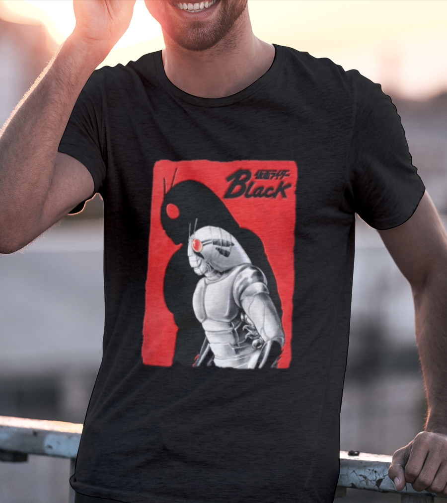 Kamen Rider Black Iconic Character Silhouette And Bold Red T-Shirt