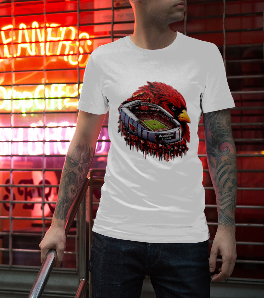 Arizona Cardinals State Farm Stadium With Cardinal Artwork And NFL Football T-Shirt
