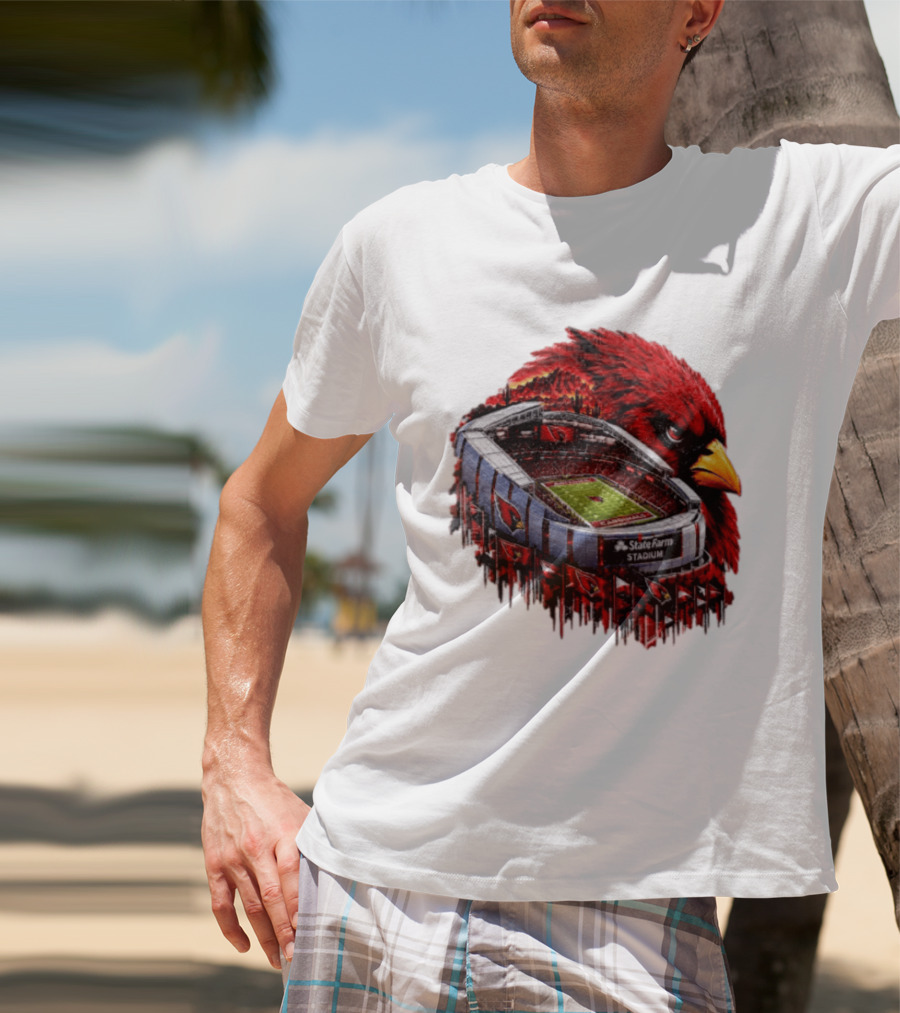 Arizona Cardinals State Farm Stadium With Cardinal Artwork And NFL Football T-Shirt