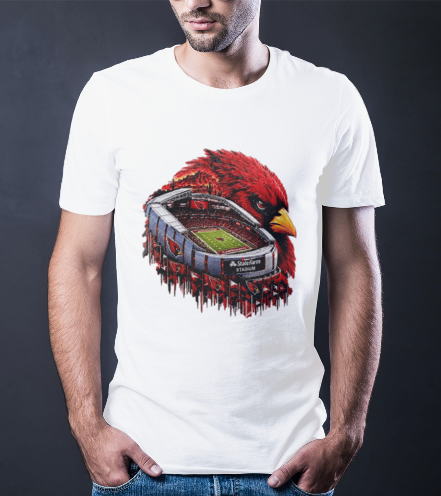 Arizona Cardinals State Farm Stadium With Cardinal Artwork And NFL Football T-Shirt