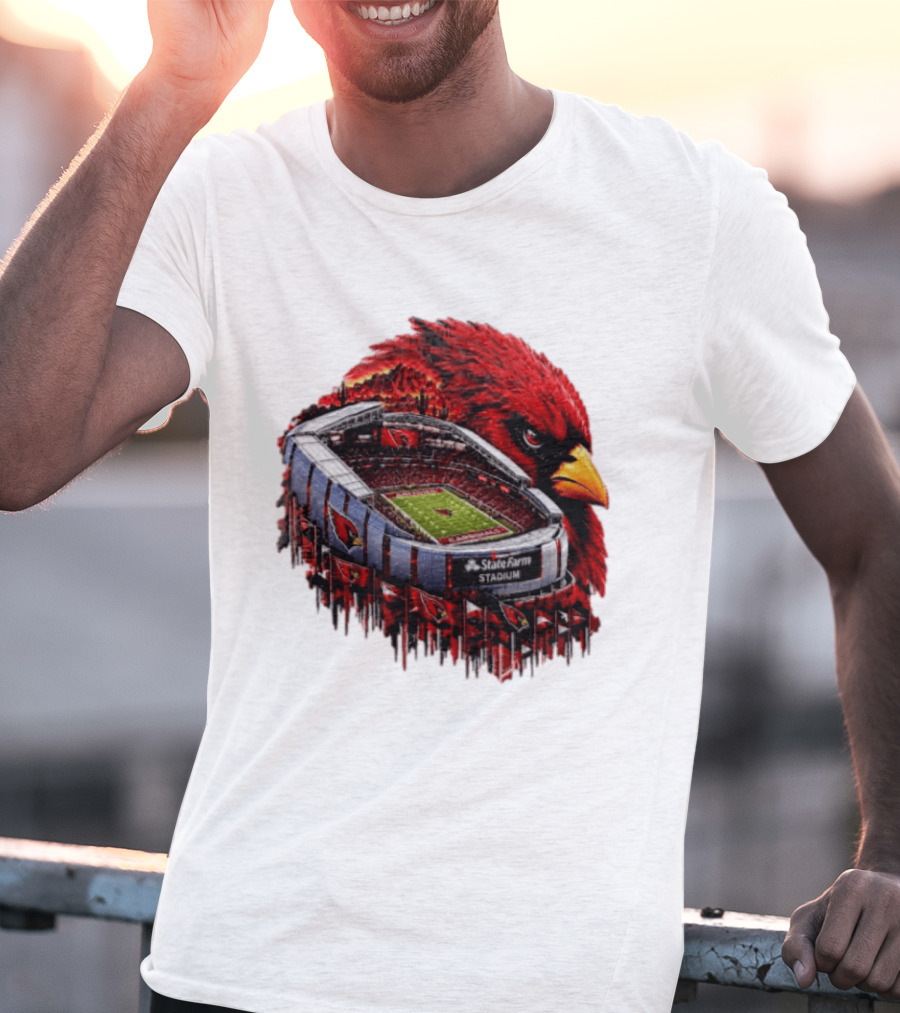 Arizona Cardinals State Farm Stadium With Cardinal Artwork And NFL Football T-Shirt