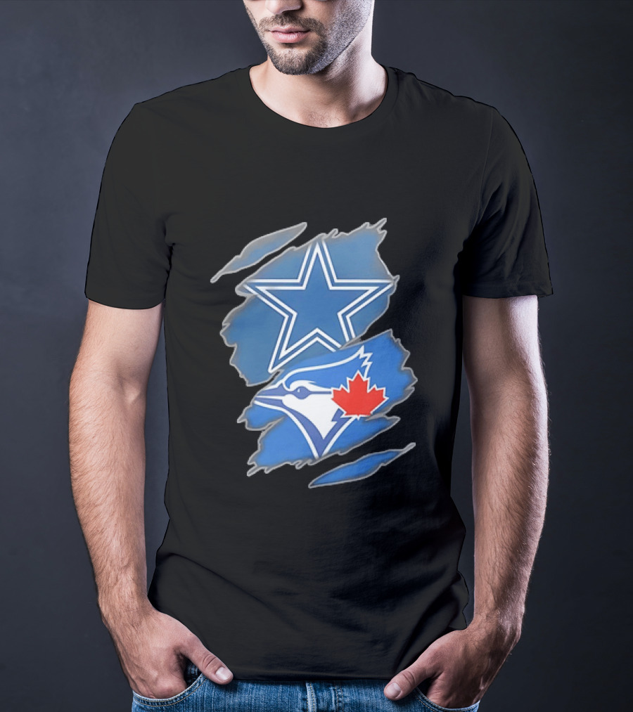 Dallas Cowboys Star And Toronto Blue Jays Jay With Maple Leaf Ripped T-Shirt