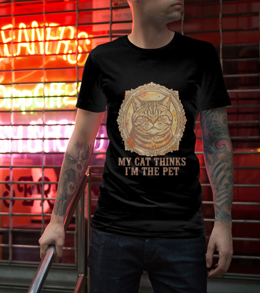 My Cat Thinks I'm The Pet Vintage Cat T-Shirt