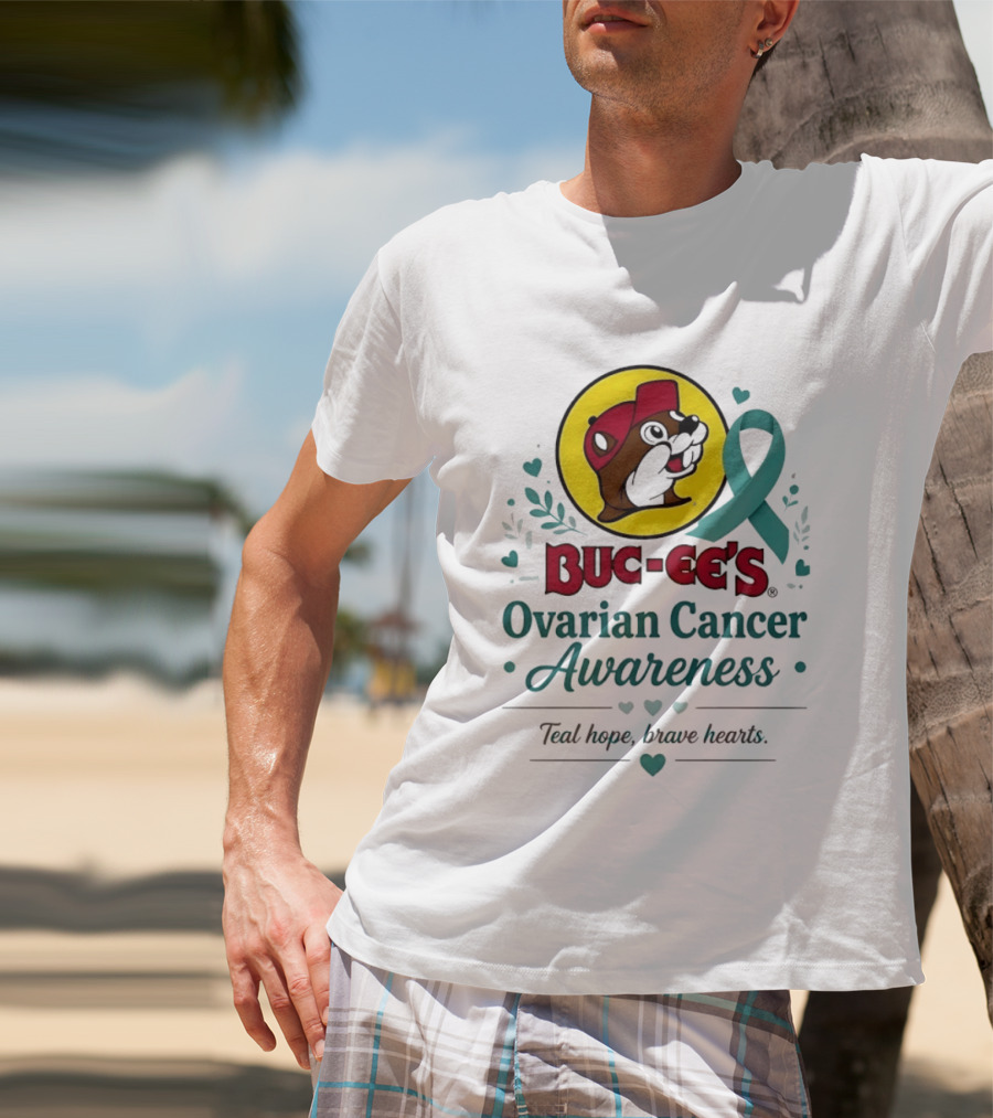Buc Ee's Ovarian Cancer Awareness Teal Hope Brave Hearts T-Shirt