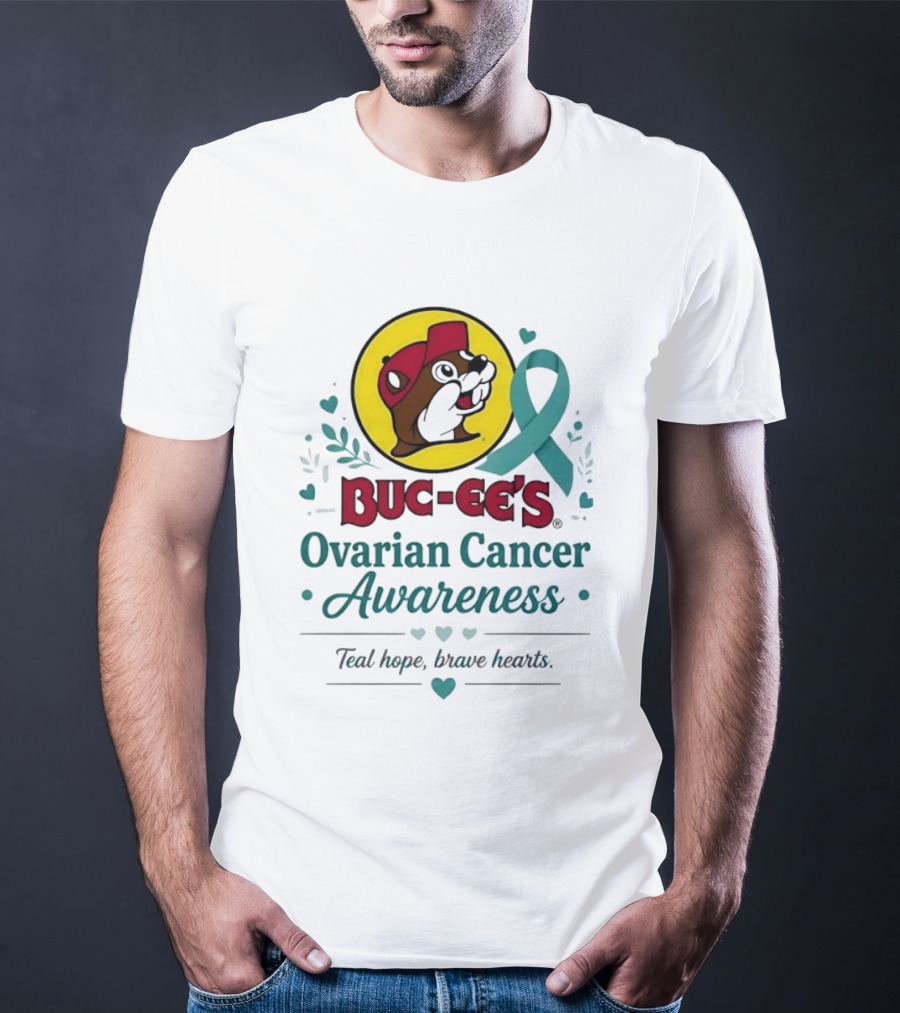 Buc Ee's Ovarian Cancer Awareness Teal Hope Brave Hearts T-Shirt