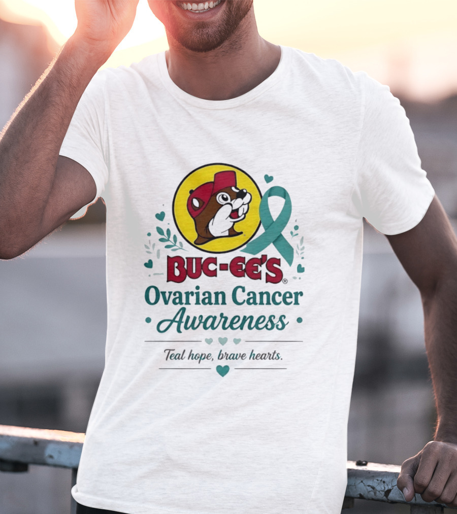Buc Ee's Ovarian Cancer Awareness Teal Hope Brave Hearts T-Shirt