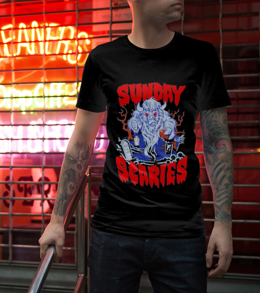 Sunday Scaries Buffalo Football Game Day Frights Lancaster Jeff Schmid T-Shirt