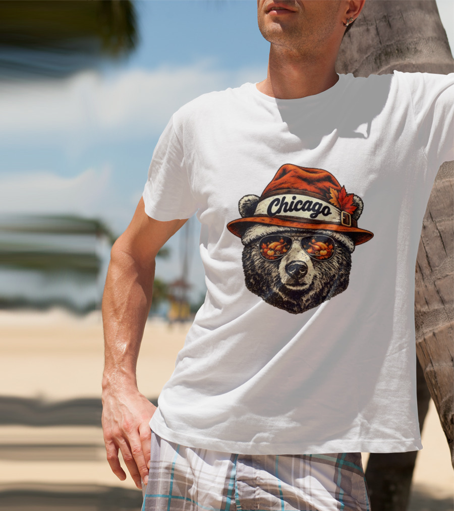 Chicago Bear Sunglasses With Thanksgiving Turkey Reflection Hat T-Shirt