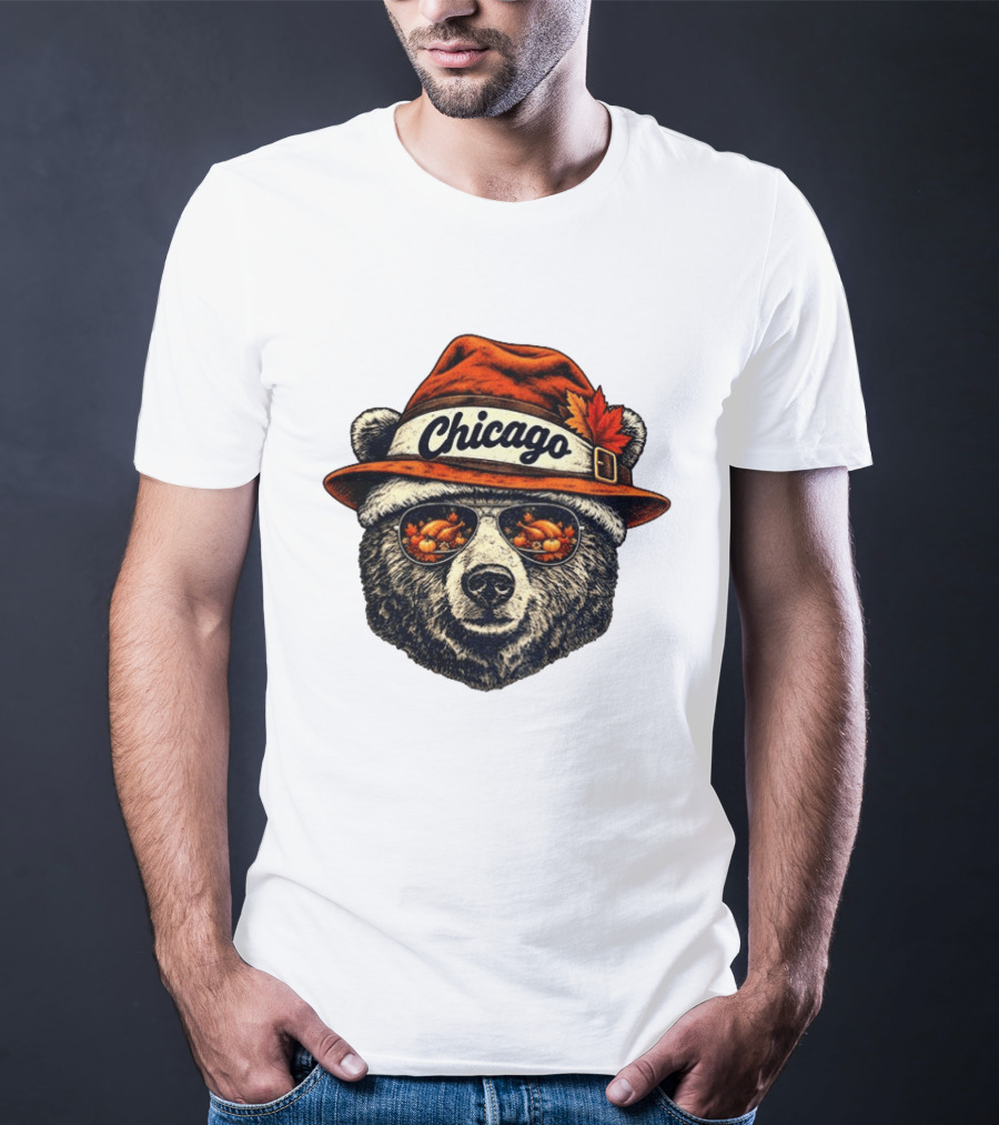 Chicago Bear Sunglasses With Thanksgiving Turkey Reflection Hat T-Shirt