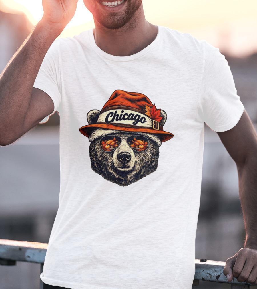 Chicago Bear Sunglasses With Thanksgiving Turkey Reflection Hat T-Shirt
