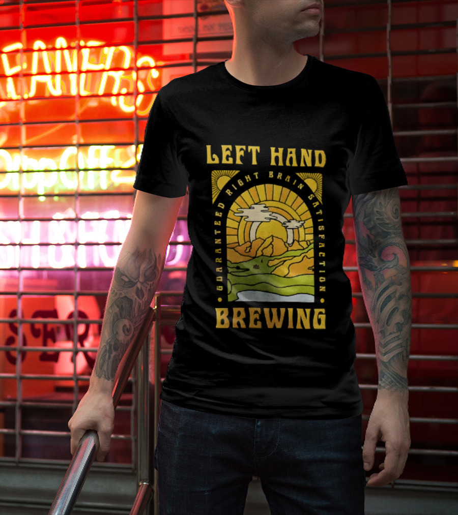 Left Hand Brewing Guaranteed Right Brain Satisfaction Sunburst River Landscape T-Shirt
