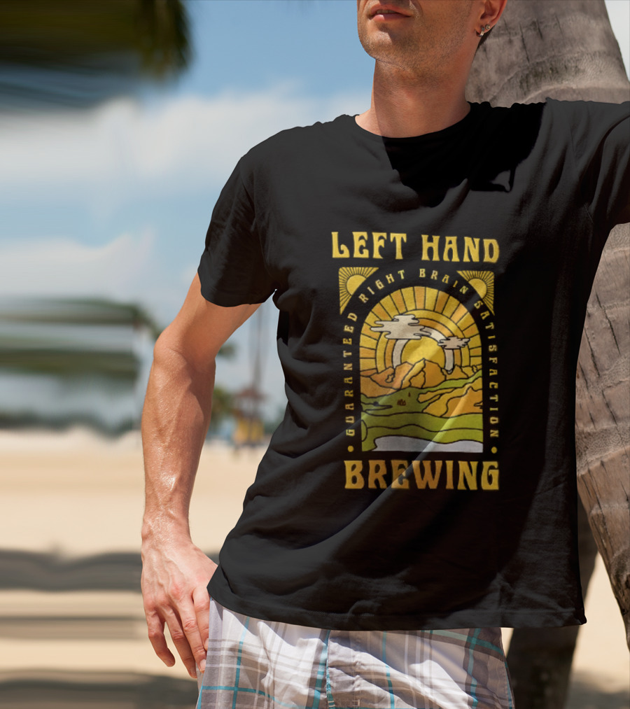 Left Hand Brewing Guaranteed Right Brain Satisfaction Sunburst River Landscape T-Shirt